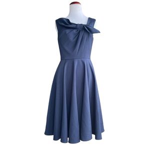 Gal Meets Glam Zoe Bow Neckline Blue Midi Dress Fit And Flare Formal Wear
